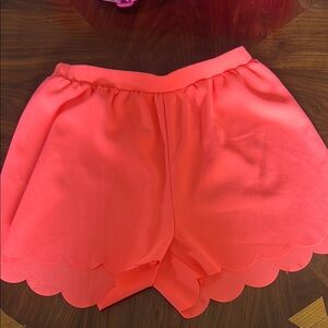 Everly coral Pink Shorts with Scalloped Hem